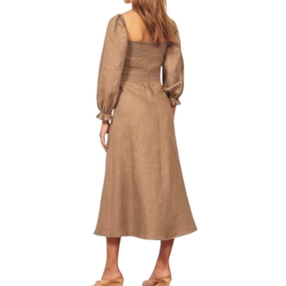 Reformation Gitane Smocked Linen Midi Dress Measures S/M - Picture 2 of 9